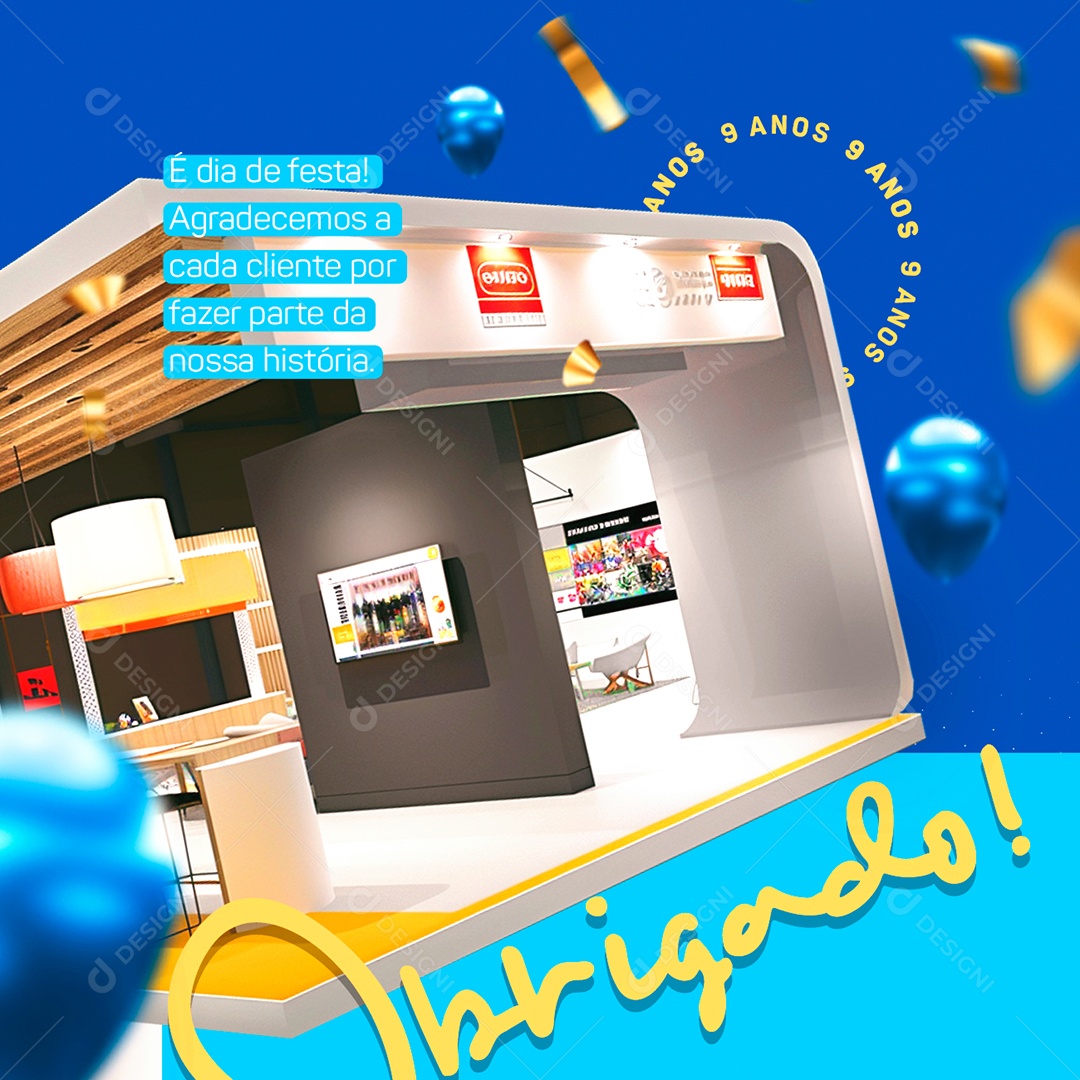 Aniversário 9 Anos Obrigado Nossa História Social Media PSD Editável