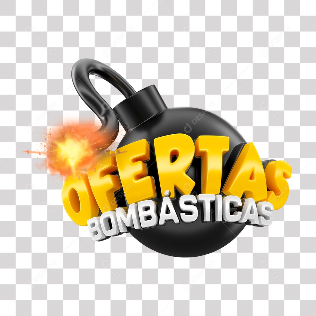Ofertas Bombásticas Selo 3D Amarelo e Branco para Composição PNG Transparente