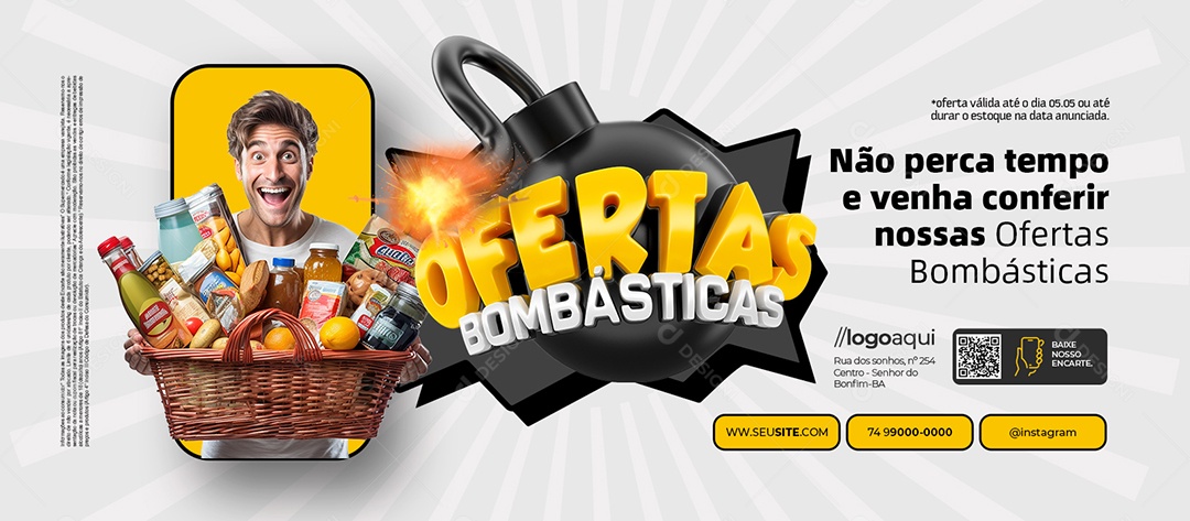 Banner Supermercado Ofertas Bombásticas Não Perca Tempo Social Media PSD Editável