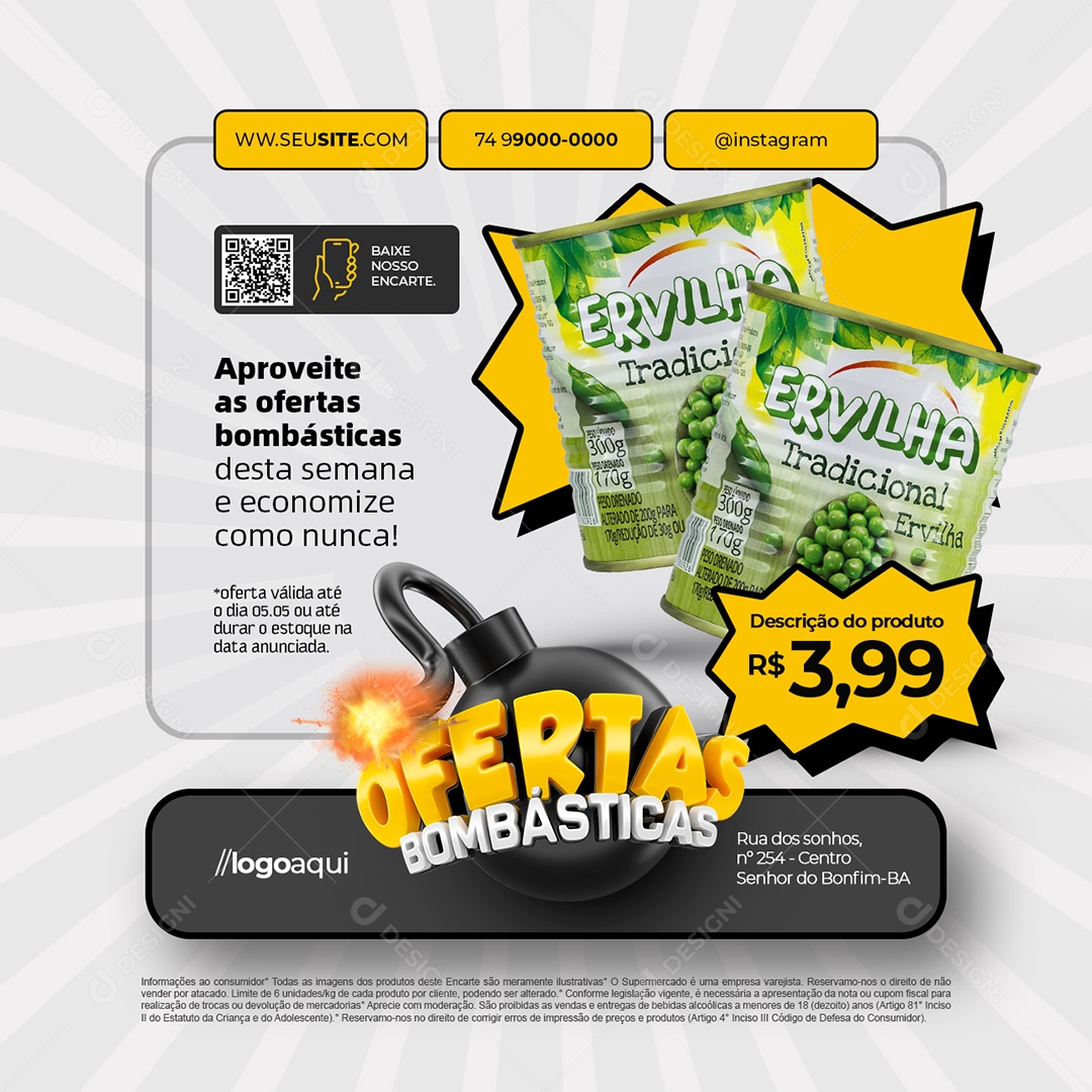 Supermercado Ofertas Bombásticas Ervilha Social Media PSD Editável