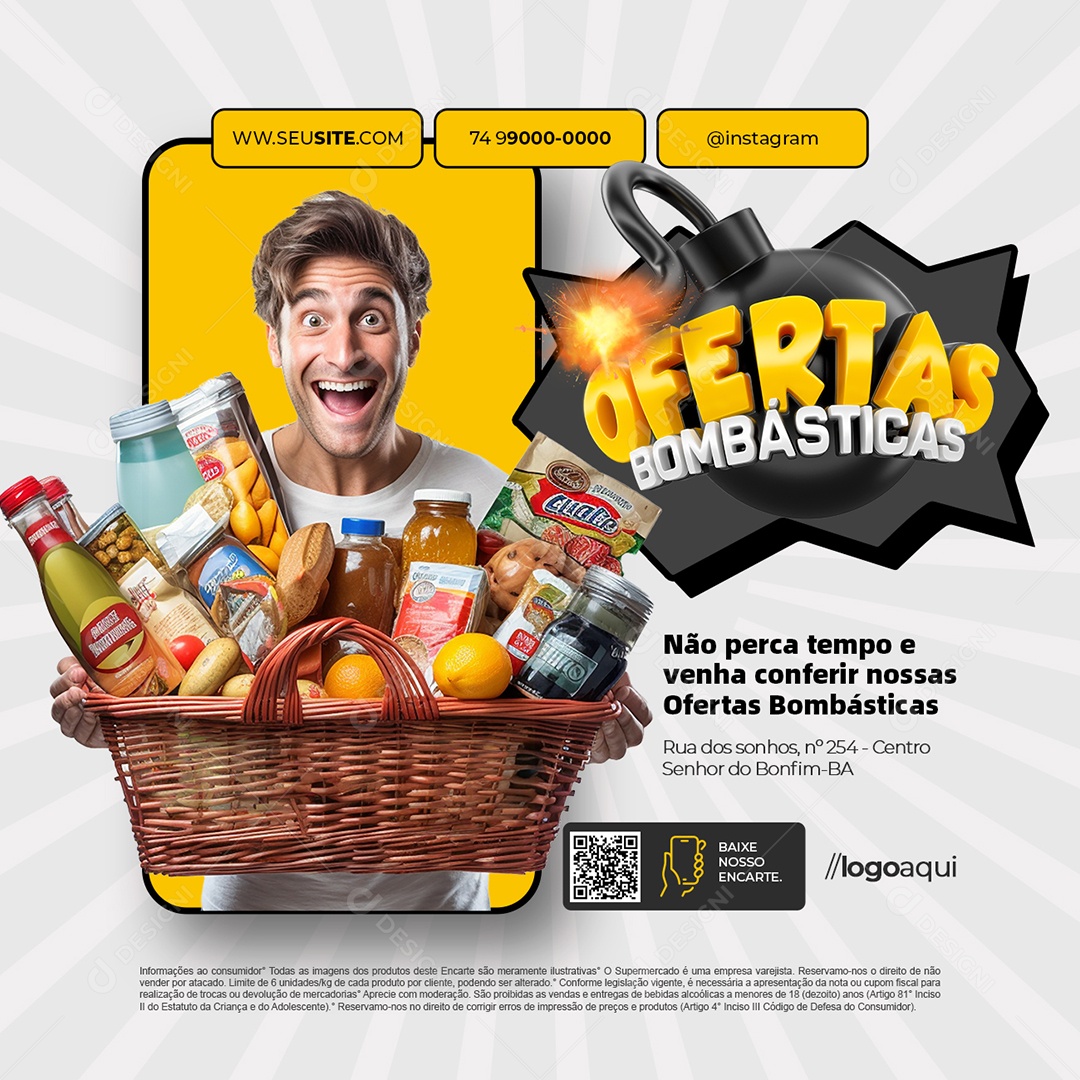 Supermercado Ofertas Bombásticas Não Perca Tempo Social Media PSD Editável