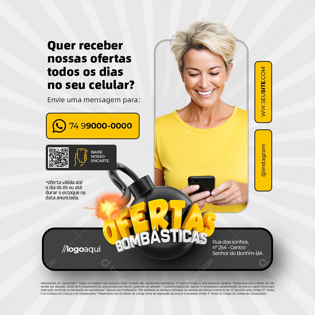 Supermercado Ofertas Bombásticas Quer Receber Nossas Ofertas Social Media PSD Editável