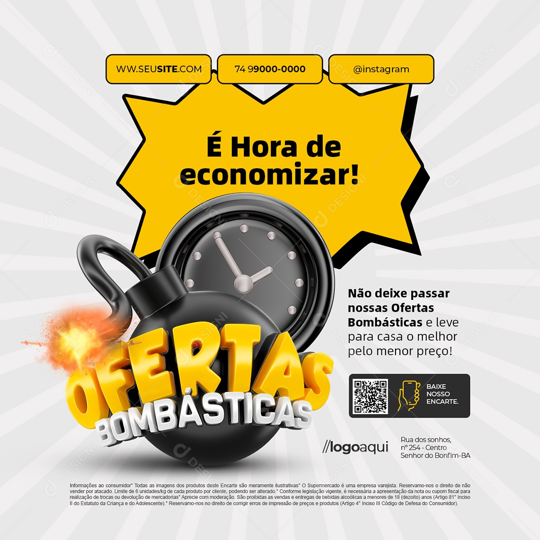 Supermercado Ofertas Bombásticas É Hora de Economizar Social Media PSD Editável