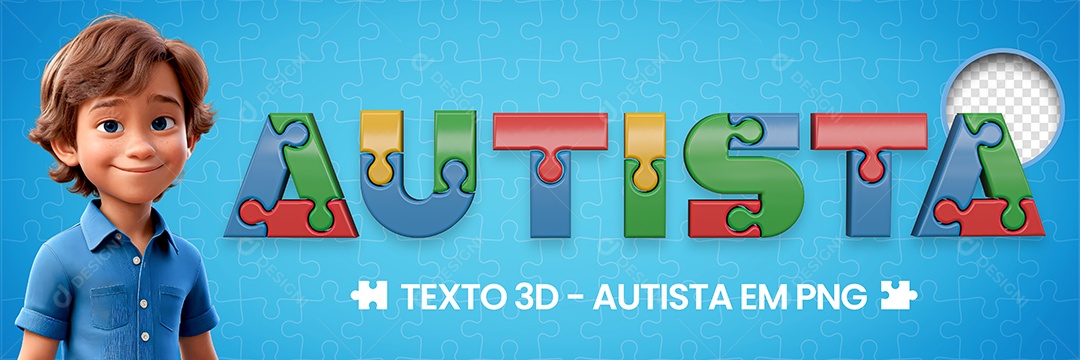 Autista Texto 3D para Composição PSD