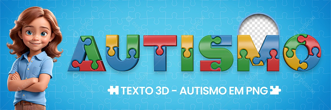 Autismo Texto 3D para Composição PSD
