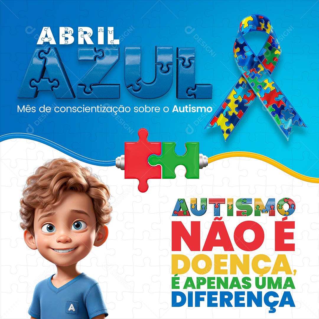 Abril Azul Autismo não é Doença Social Media PSD Editável