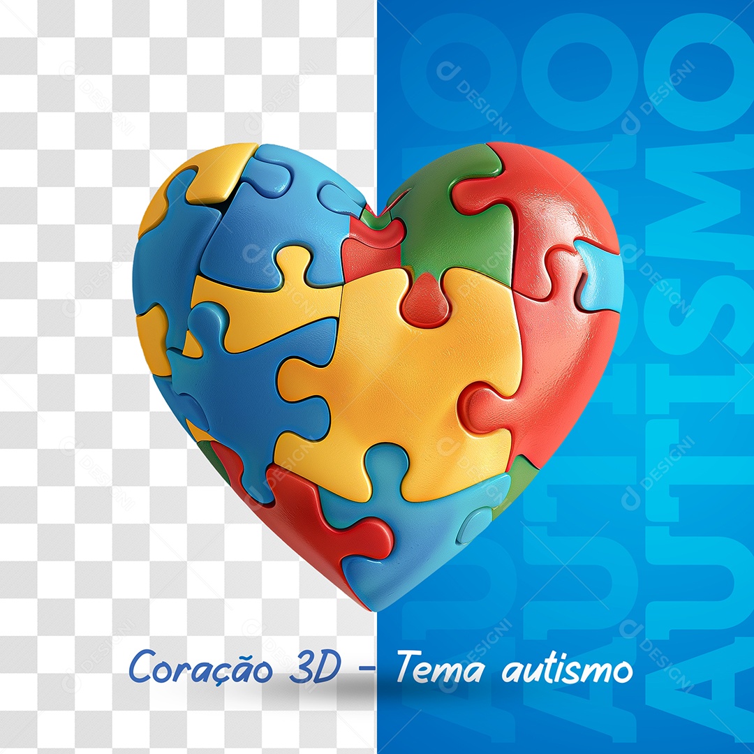 Coração Colorido Elemento 3D de Abril azul para Composição PSD