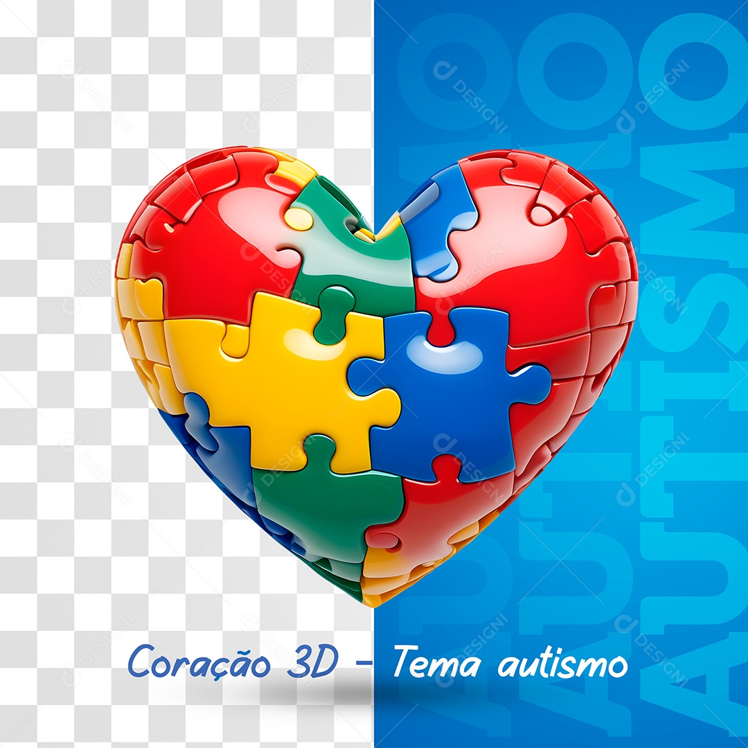 Coração Colorido Elemento 3D para Composição PSD