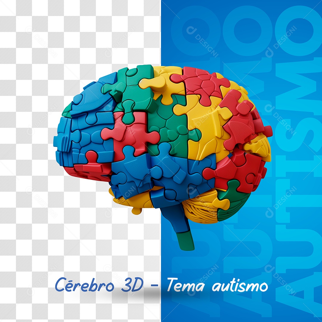 Cérebro de Abril azul Elemento 3D Colorido para Composição PSD