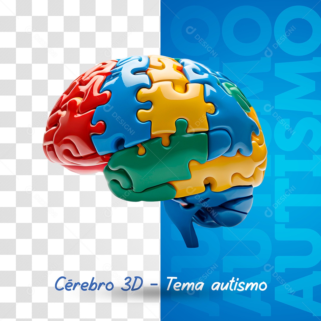 Cérebro Colorido Elemento 3D de Abril azul para Composição PSD