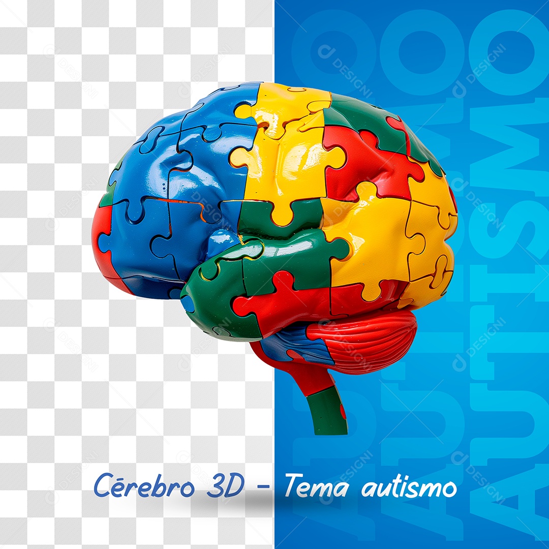 Cérebro de Autista Elemento 3D para Composição PSD