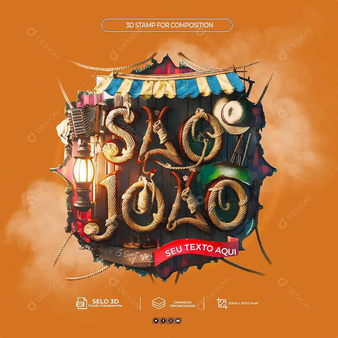 São João Selo 3D Marron para Composição PSD
