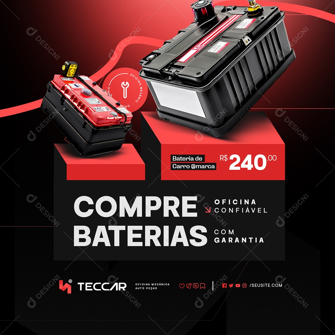 Oficina Mecânica Bateria de Carro com Garantia Social Media PSD Editável