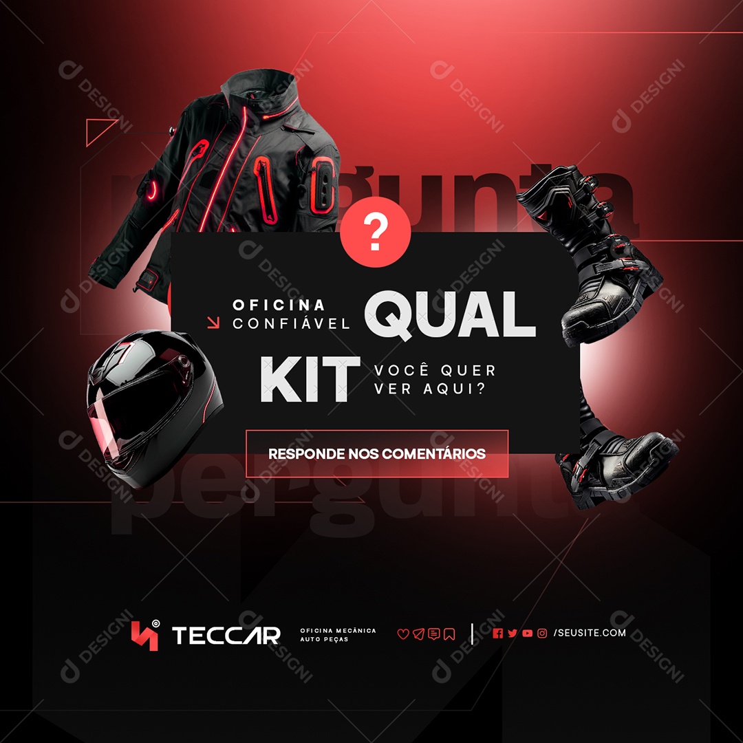 Oficina Mecânica Qual Kit Você Ver Aquji Bota Jaqueta Capacete Social Media PSD Editável