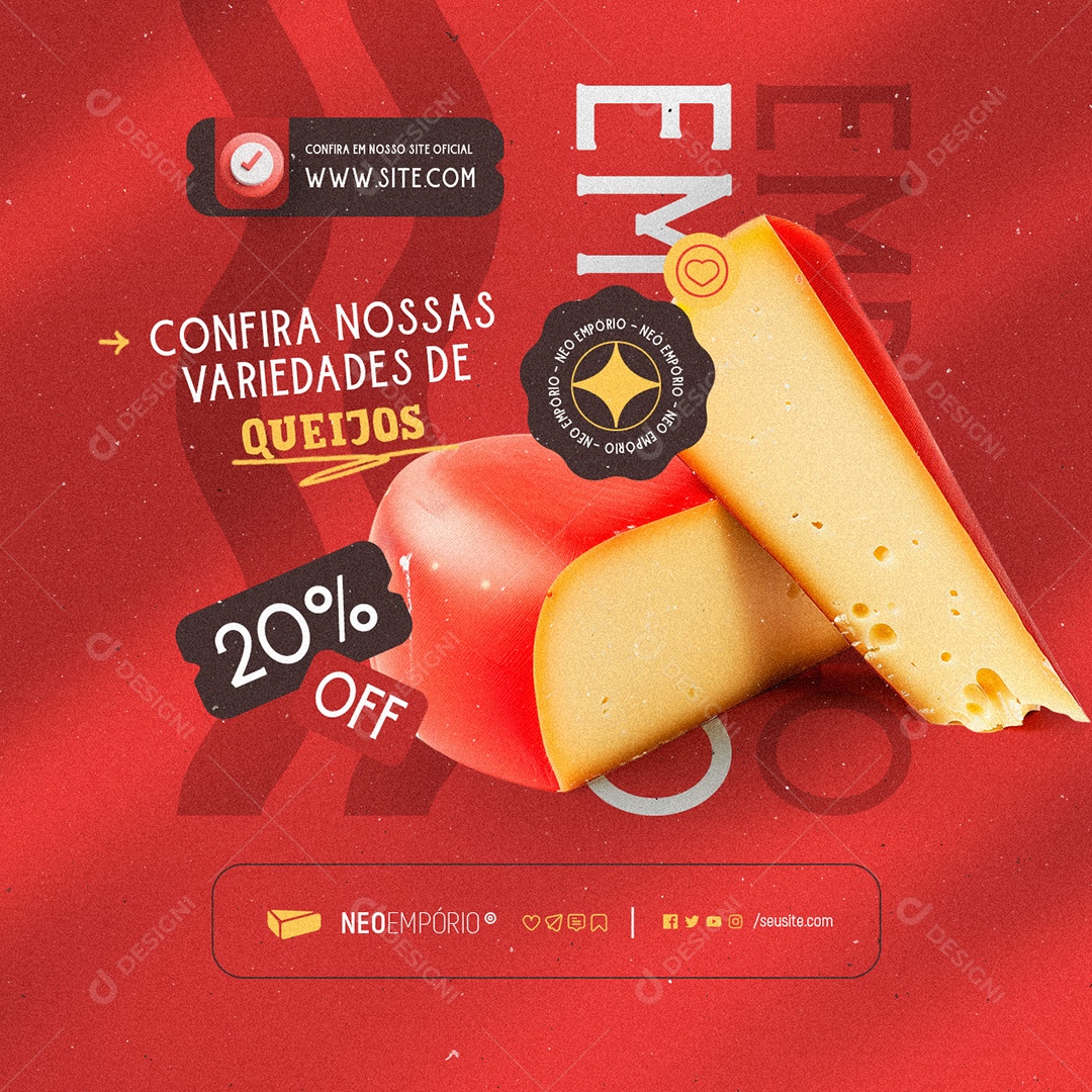 Empório Queijo Confira Nossas Variedades de Queijos Social Media PSD Editável