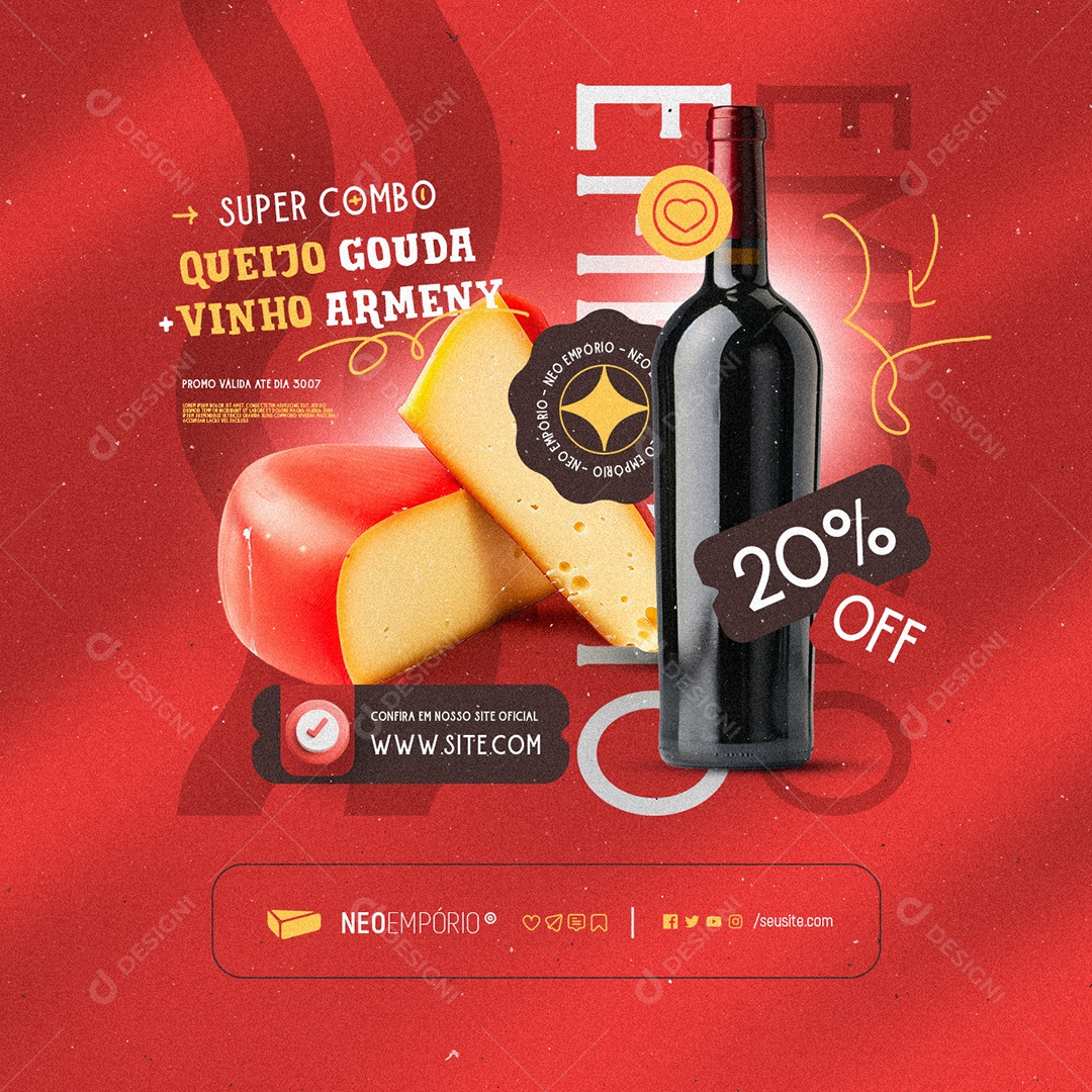 Empório Queijo Super Combo Queijo Gouda Vinho Armeny Social Media PSD Editável