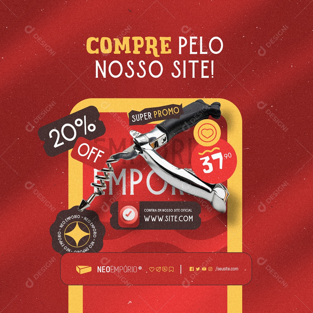 Empório Queijo Compre Pelo nosso Site 20% Off Social Media PSD Editável