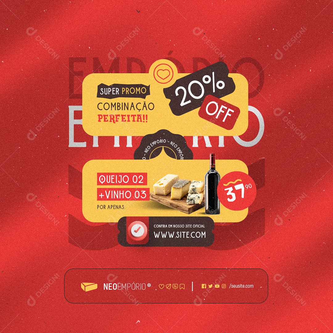 Empório Queijo Super Promo Queijo Vinho 20% Off Social Media PSD Editável