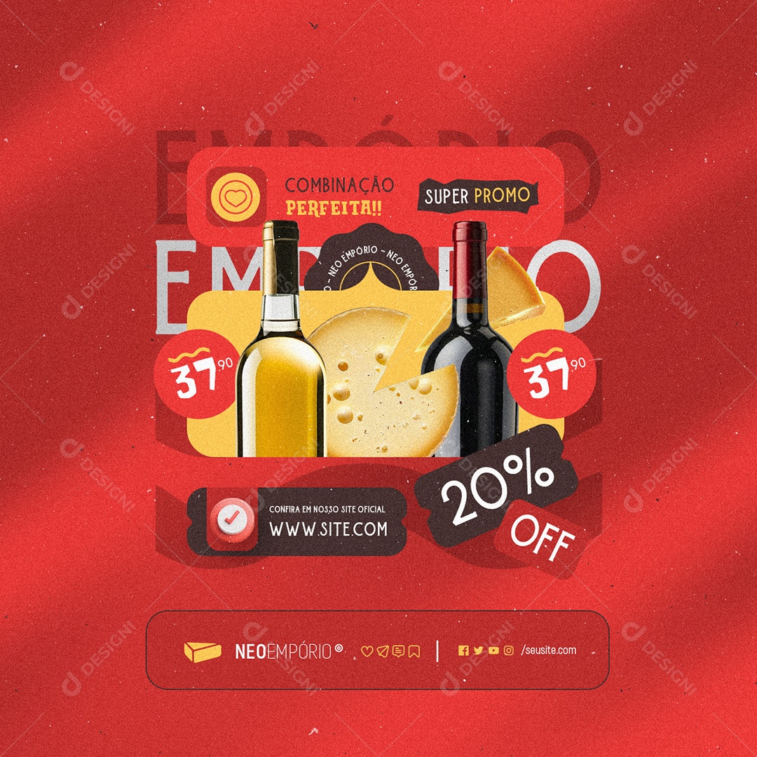 Empório Queijo Combinação Perfeita Quejo e Vinho Social Media PSD Editável