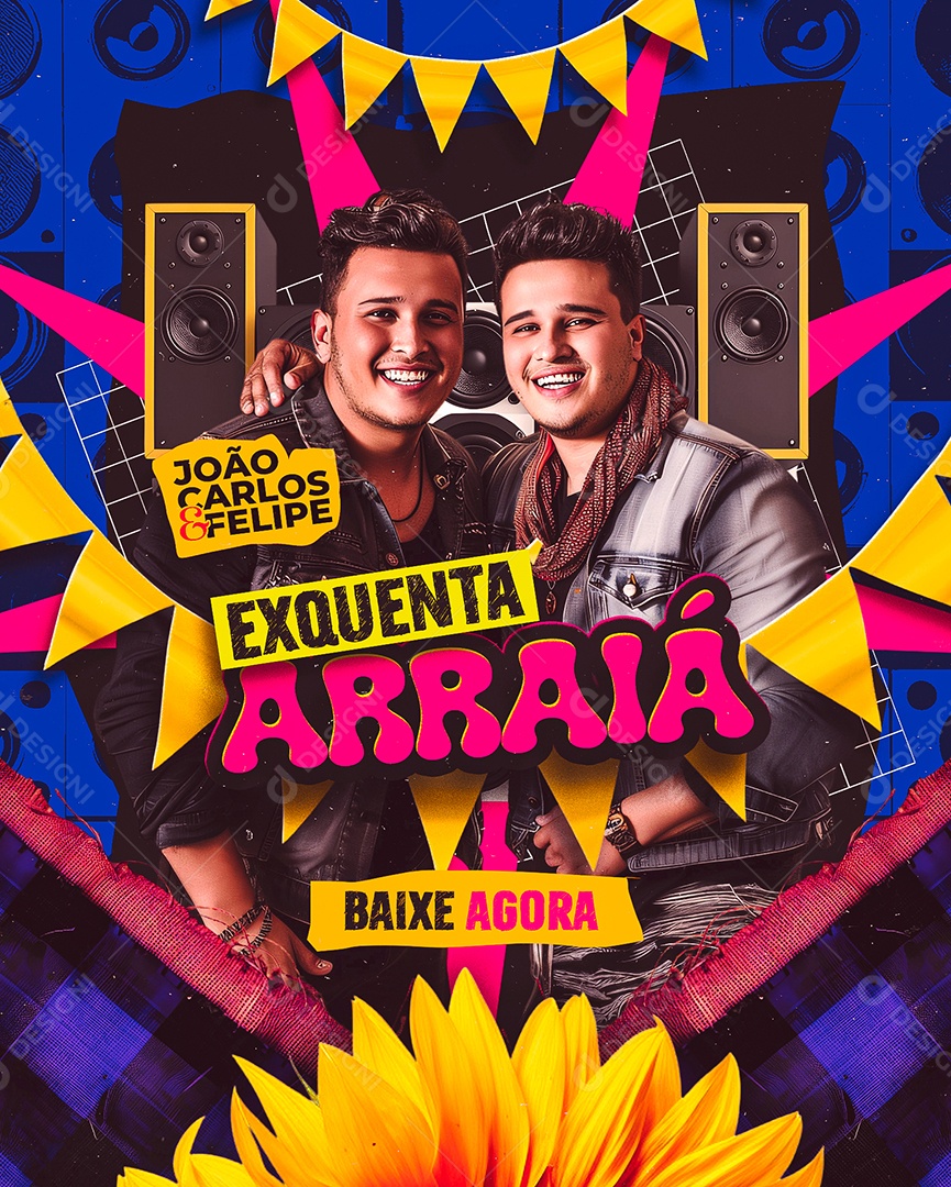 Flyer Exquenta Arraiá João Carlos e Felipe Baixe Agora Social Media PSD Editável