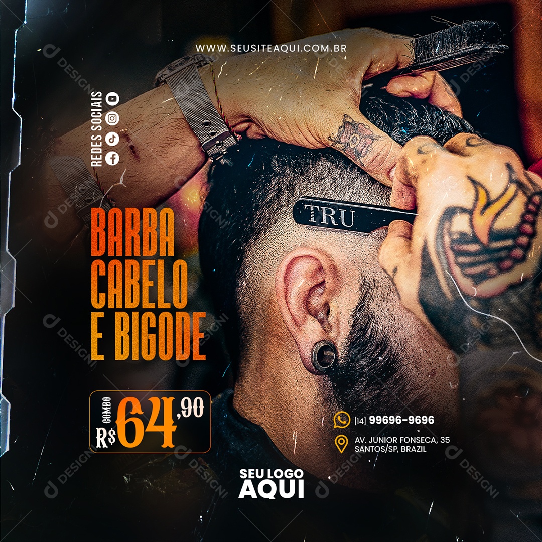 Barbeiro Barbearia Cabelereiro Social Media PSD Editável