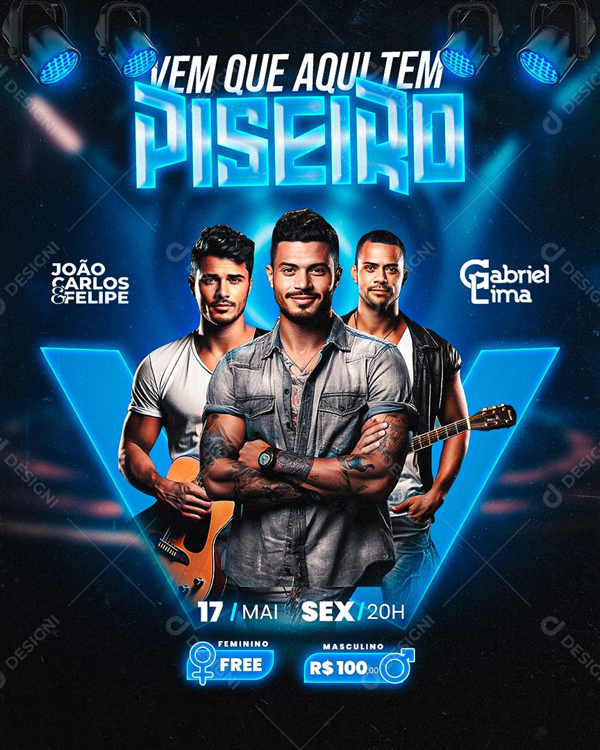 Flyer Vem Que Aqui Tem Piseiro João Carlos e Felipe Gabriel Lima Social Media PSD Editável