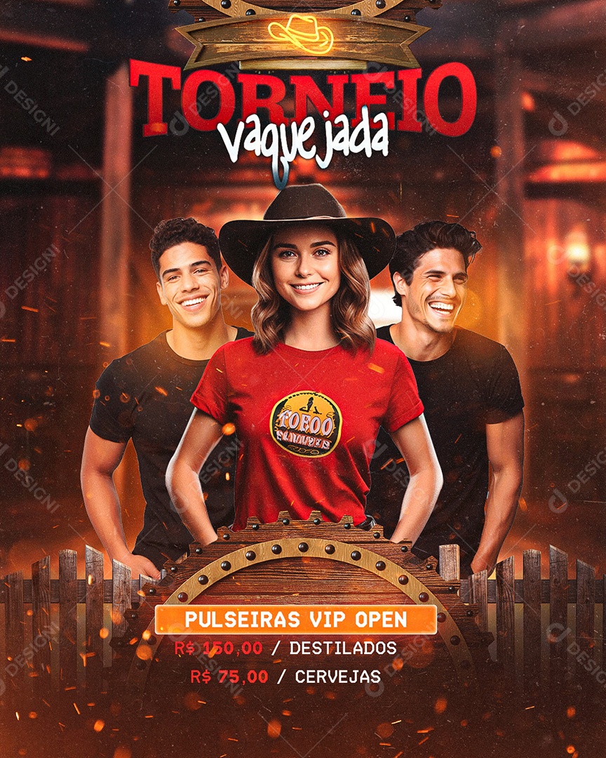 Flyer Torneio Vaquejada Pulseiras Vip Open Social Media PSD Editável