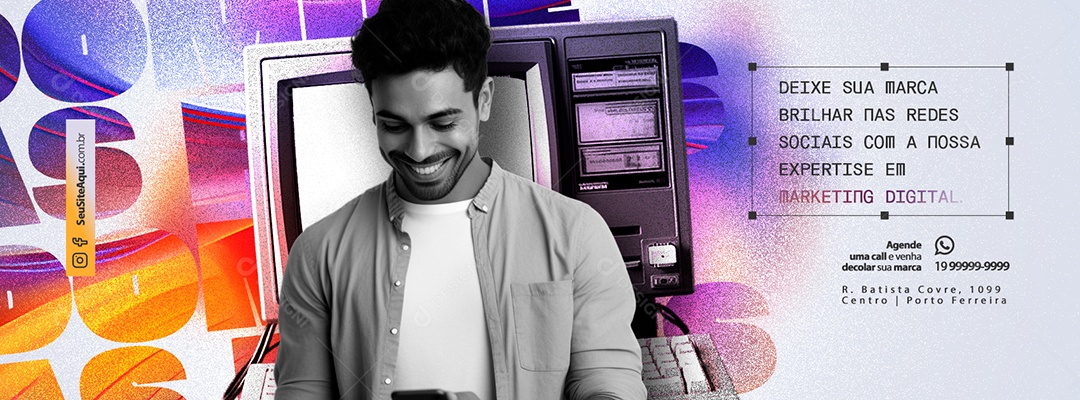 Marketing Web Banner Deixe sua Marcar Brilhar nas Redes Sociais Social Media PSD Editável