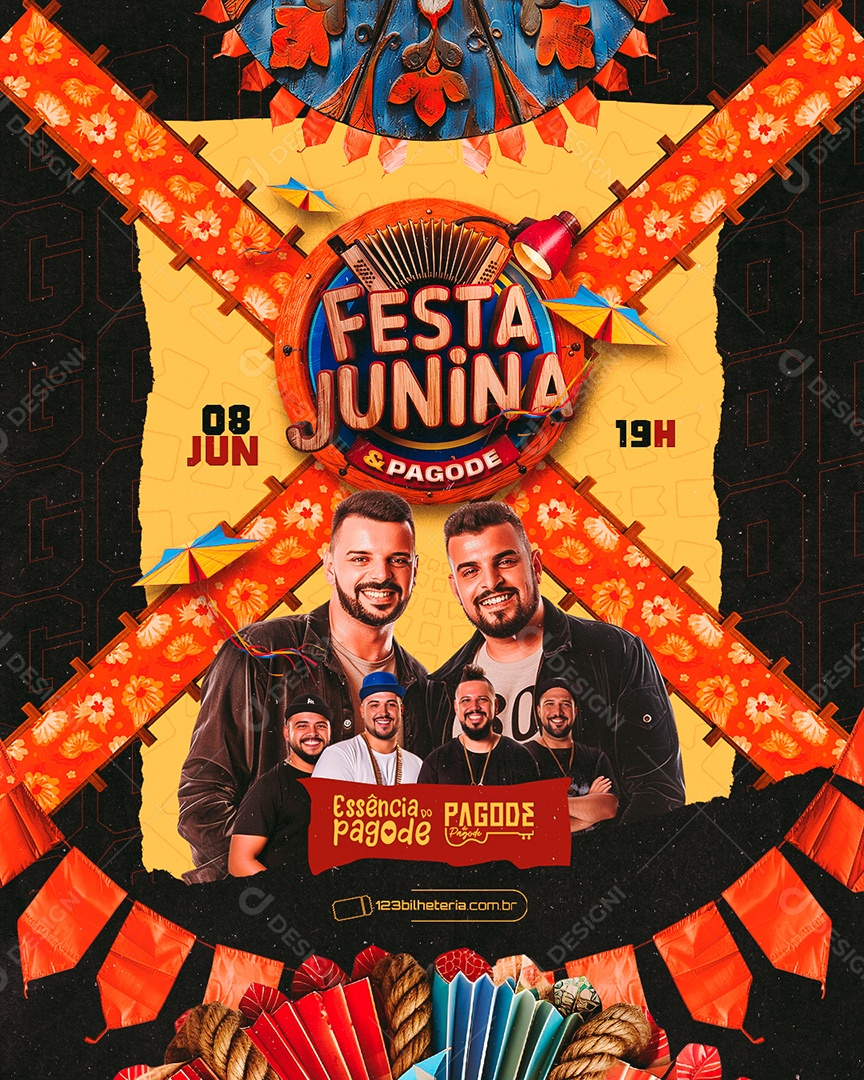 Flyer Festa Junina e Pagode Essência do Pagode Social Media PSD Editável