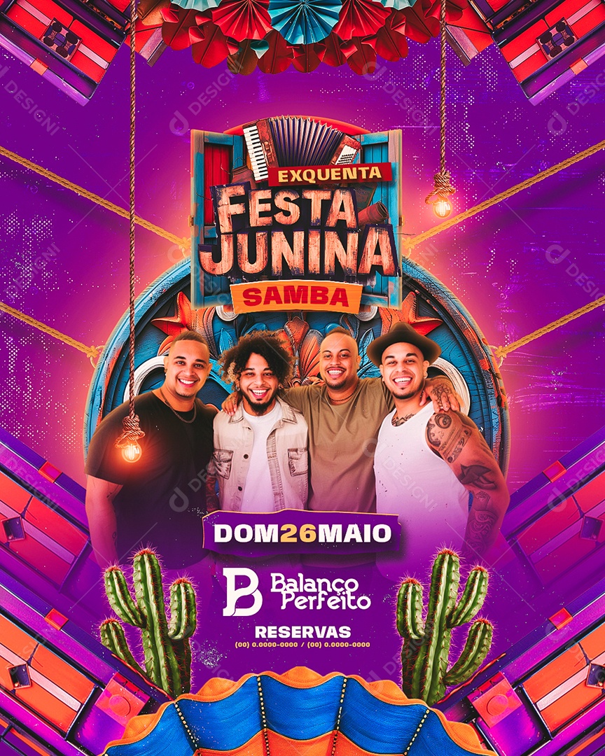 Flyer Exquenta Festa Junina Samba Balanço Perfeito Social Media PSD Editável
