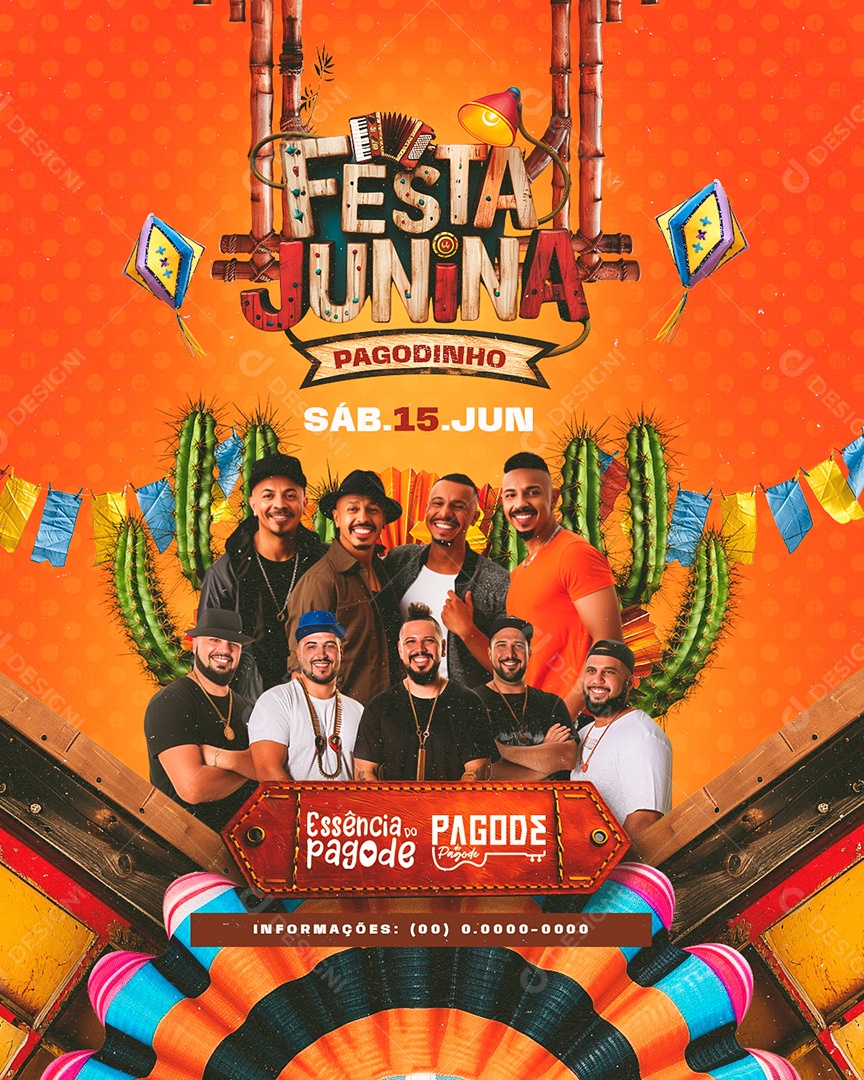 Flyer Festa Junina Pagodinho Essência do Pagode Pagode do Pagode Social Media PSD Editável