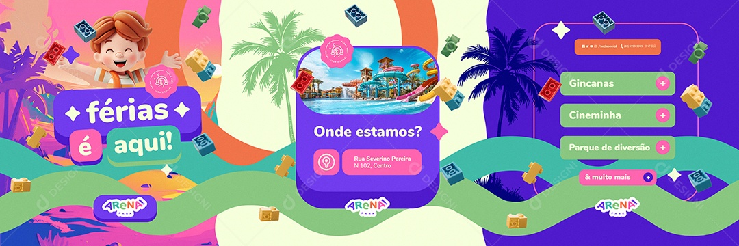 Carrossel Férias Escolar é Aqui Arena Park Onde Estamos Social Media PSD Editável