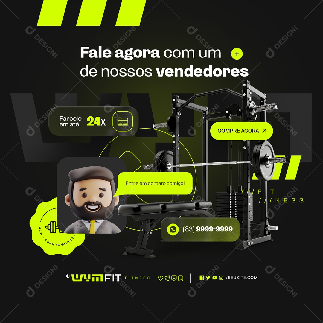 Loja de Equipamentos Fale Agora com Um de Nossos Vendedores Social Media PSD Editável
