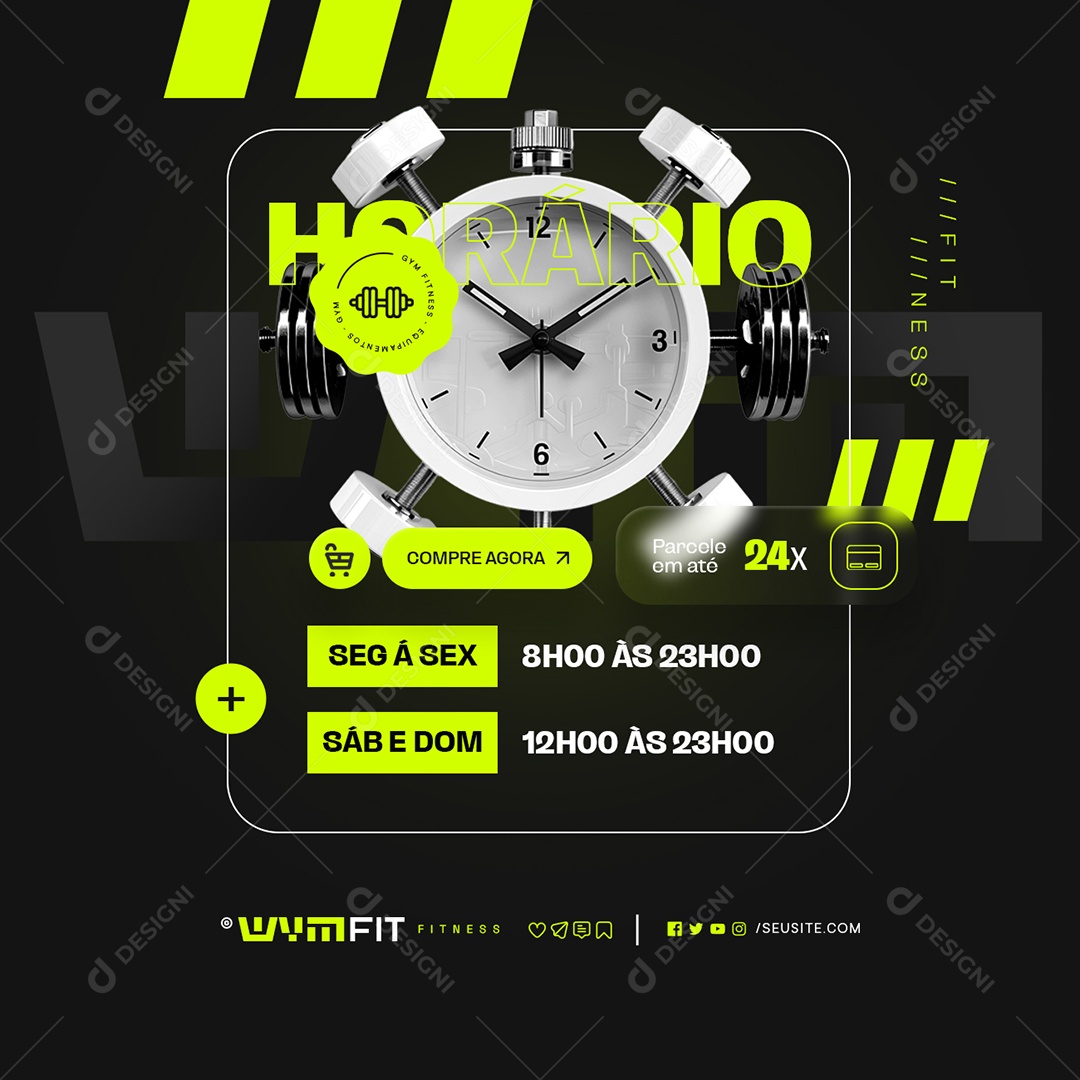 Loja de Equipamentos de Academia Horário Fitness Social Media PSD Editável