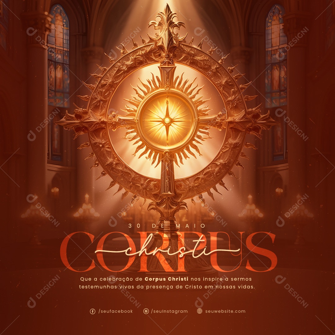 Corpus Christi 30 de Maio nos Inspire a Sermos Testemunhos Vivos Social Media PSD Editável