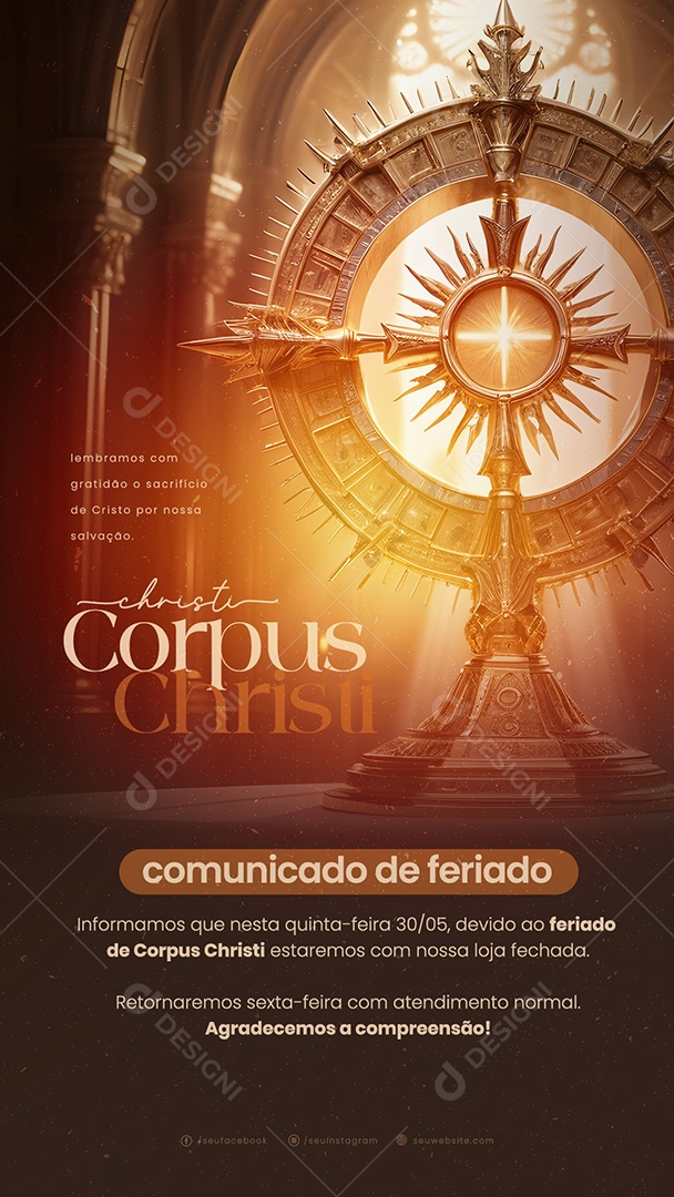 Story Corpus Christi 30 de Maio Lembramos com Gratidão Social Media PSD Editável