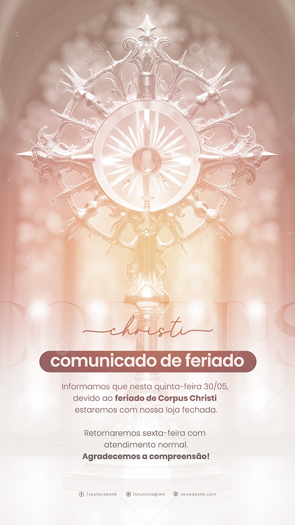 Story Corpus Christi 30  de Maio Comunicado de Feriado Social Media PSD Editável