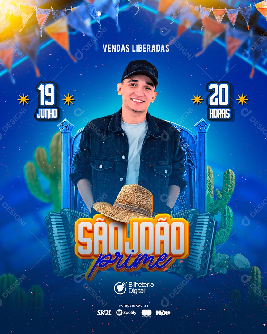 Flyer São João Prime Artista Social Media PSD Editável