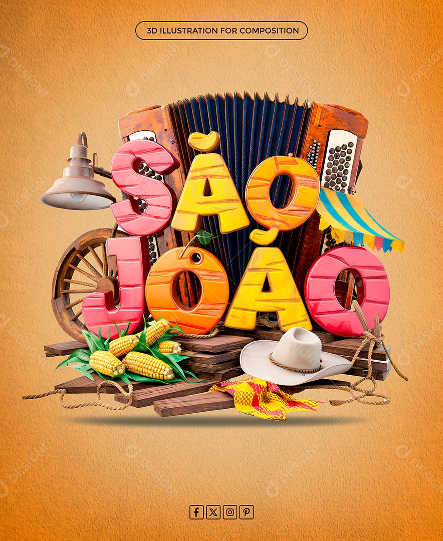 São João Selo 3D Colorido para Composição PSD