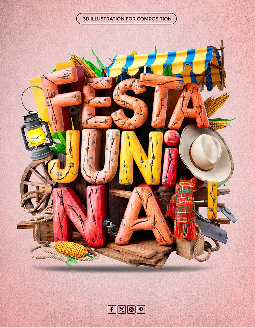 Festa Junina Selo 3D para Composição PSD