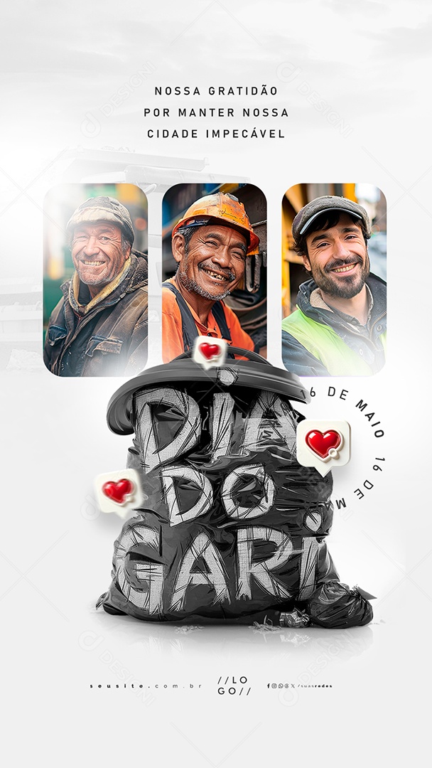 Story Dia Do Gari 16 de Maio Nossa Gratidão por Manter Nossa Cidade Impecável Social Media PSD Editável