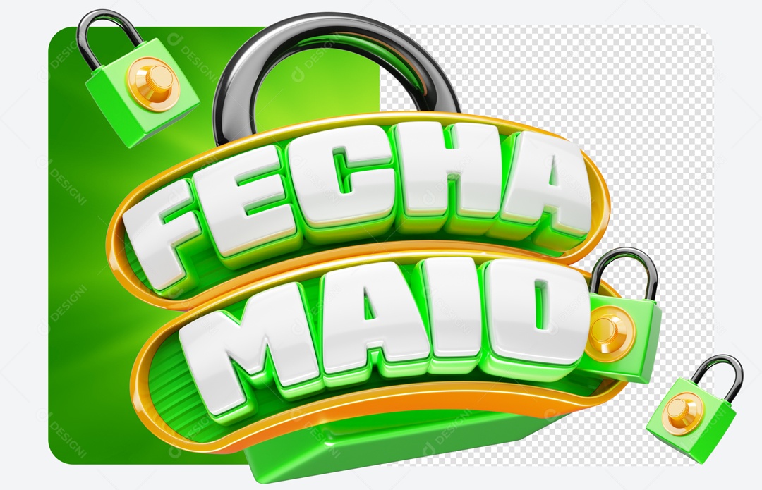 Fecha Maio Selo 3D Verde e Branco para Composição PSD