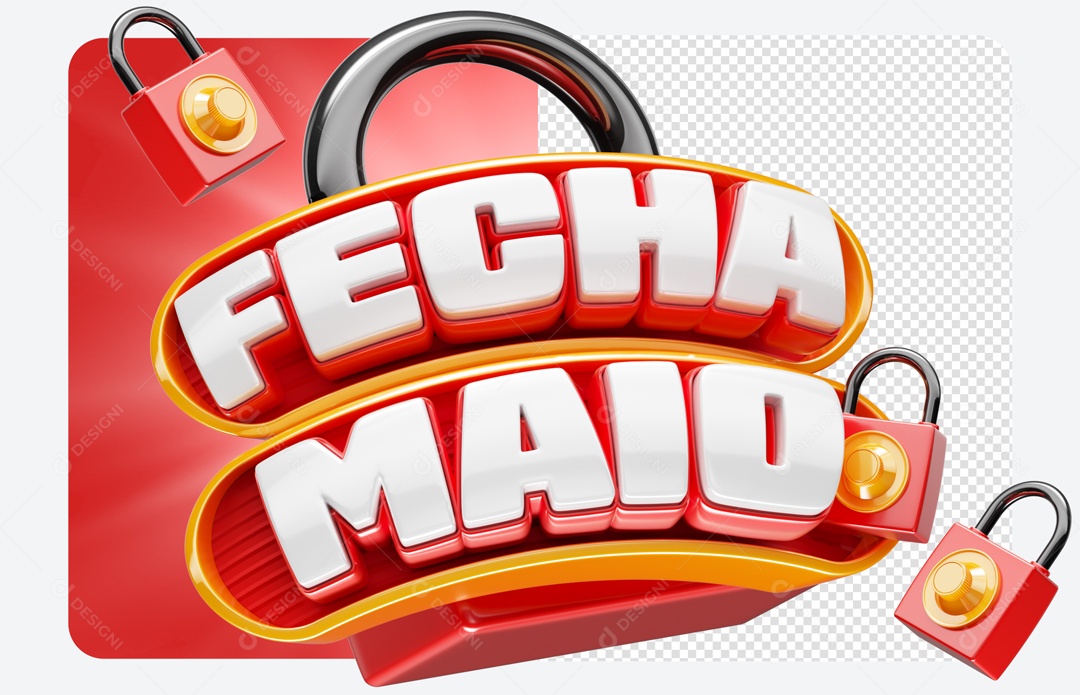 Fecha Maio Selo 3D Vermelho e Branco para Composição PSD