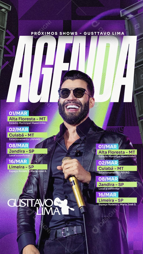 Flyer Story Próximos Shows Gusttavo Lima Social Media PSD Editável