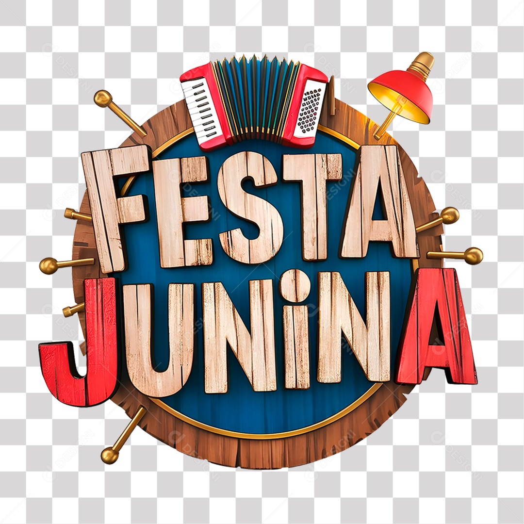 Selo 3D Festa Junina Colorido para Composição PNG Transparente