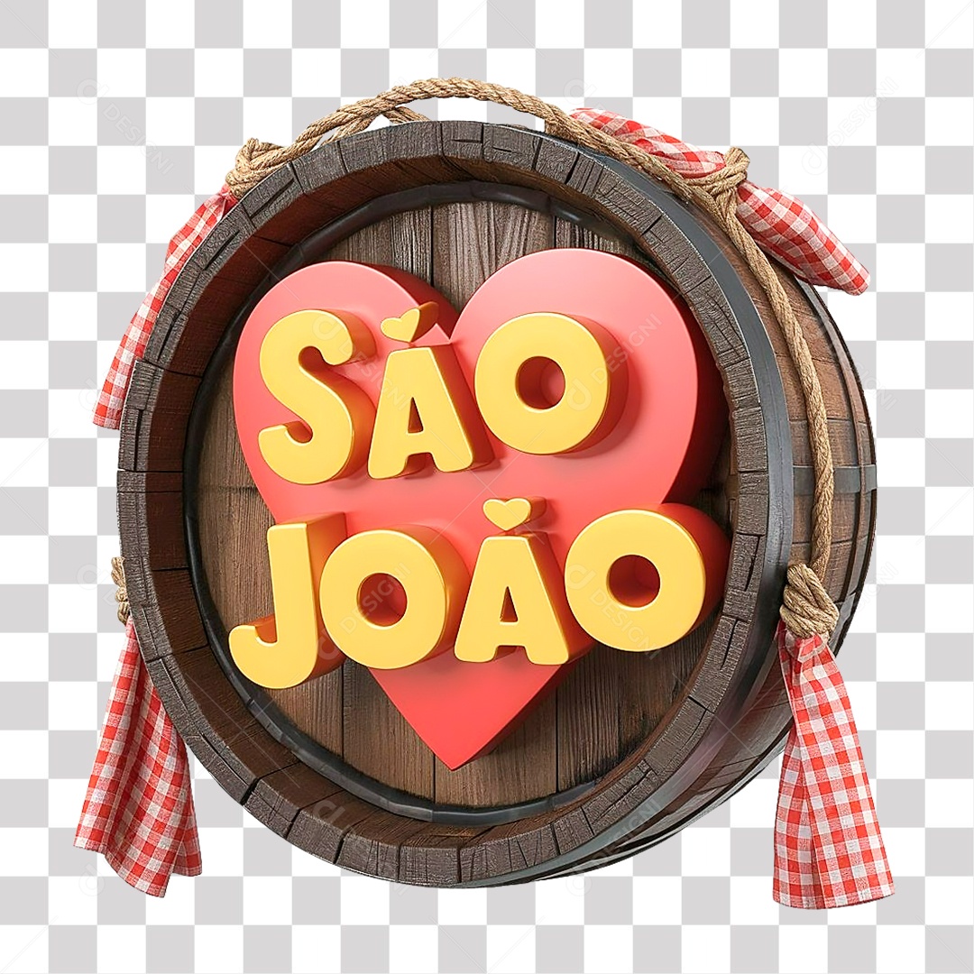 São João Selo 3D Vermelho e Amarelo para Composição PNG Transparente