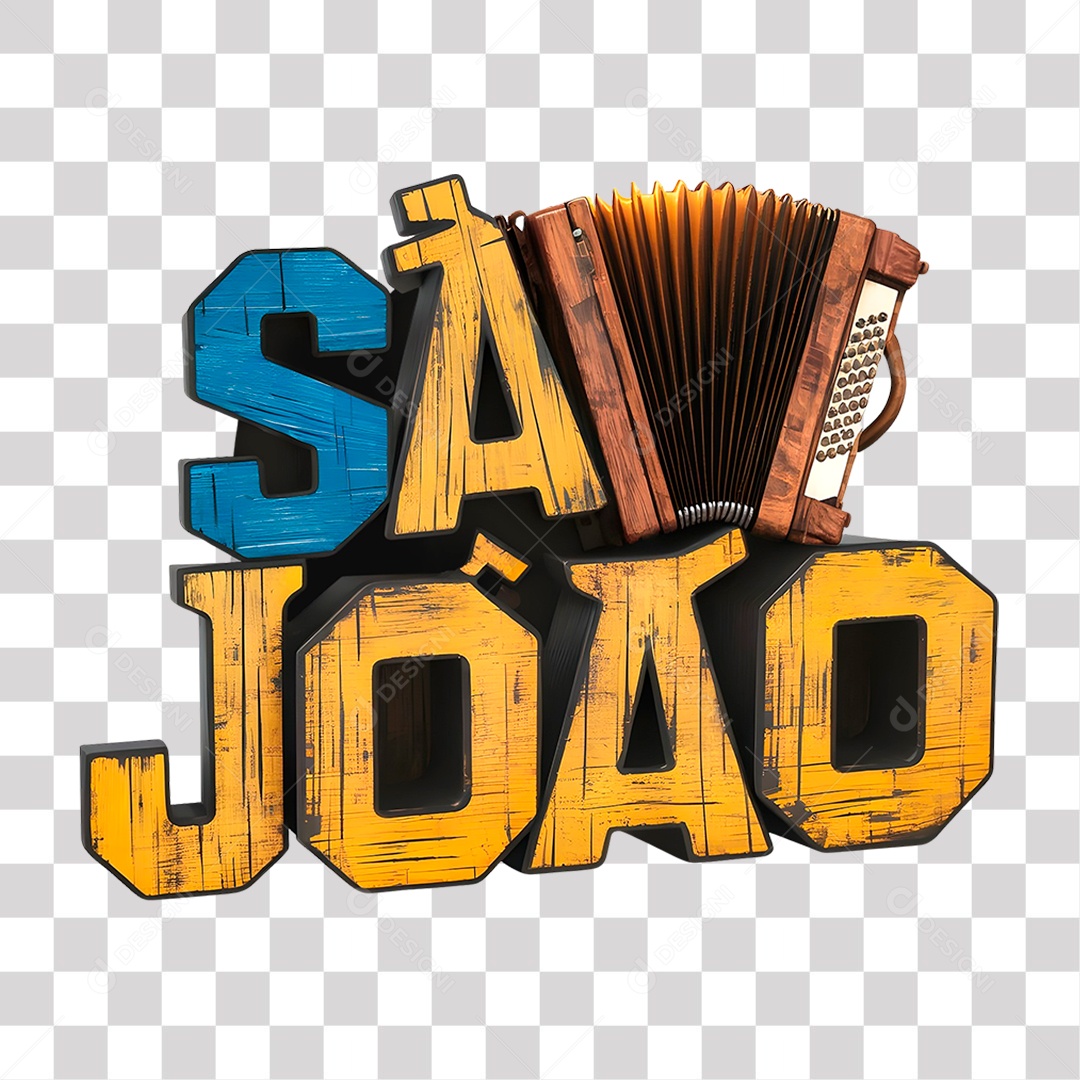 São João Selo 3D Azul e Amarelo para Composição PNG Transparente