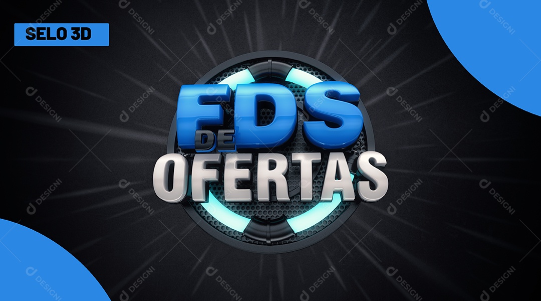 FDS de Ofertas Selo 3D Azul e Branco para Composição PSD