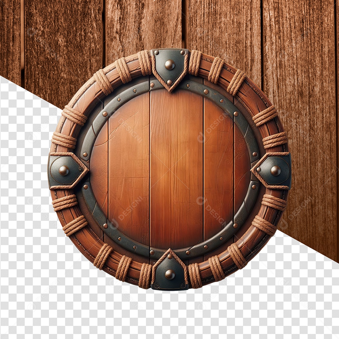 Placa de Madeira e Ferro Elemento 3D Marron para Composição PSD