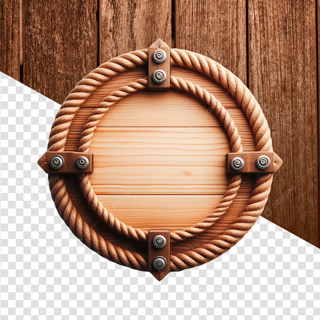 Placa Circular de Madeira e Corda Elemento 3D para Composição PSD